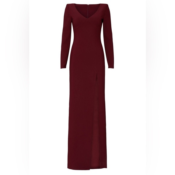 NWOT! Elegant Burgundy Long Sleeve Dress by Likely (Rhubarb Leandra Gown). - Picture 5 of 5